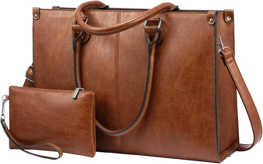 LOVEVOOK Vintage Leather Laptop Tote – 15.6" | Elegance on the Go