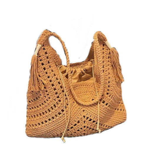 New Casual Style Woven Bag Beach Vacation Package Lazy Wind Straw Weaving Tote Bag Tassels Fashion